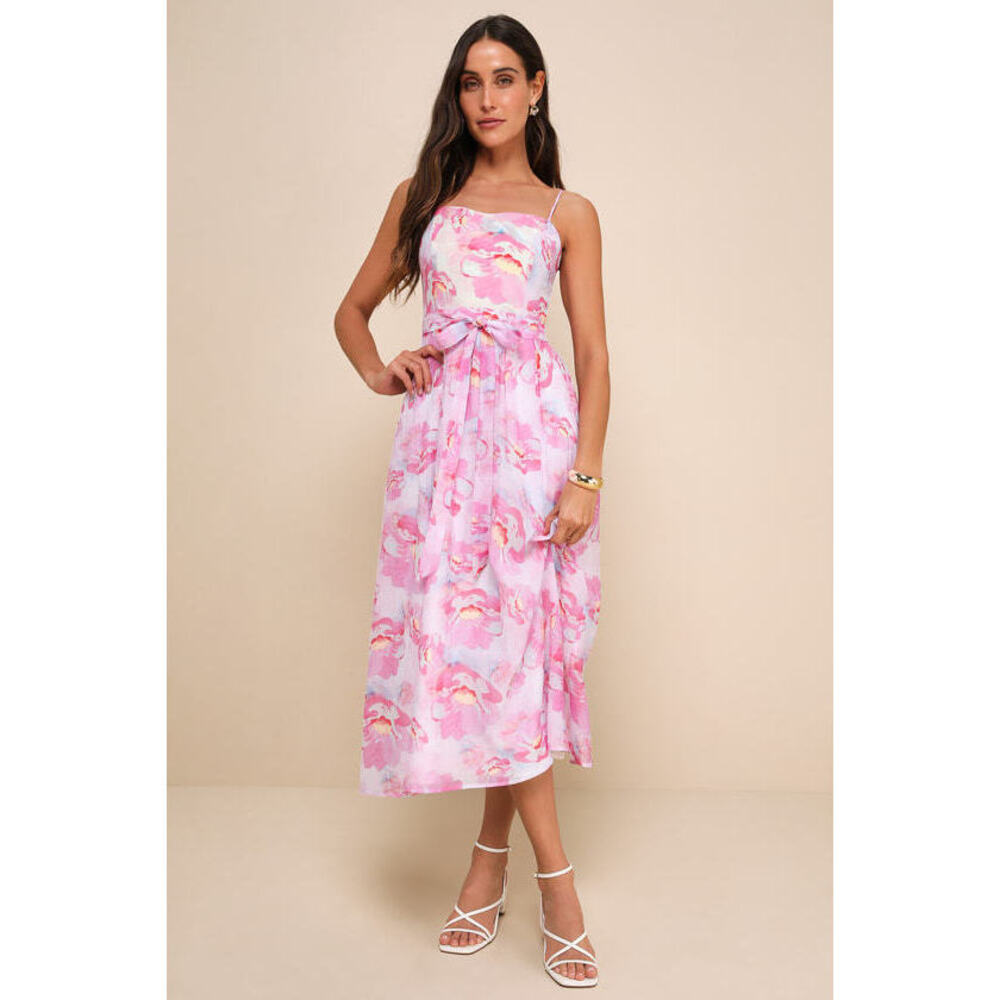 NWT Lulus Sweetheart Status Pink Floral Sleeveless A-line Midi Dress - Size M